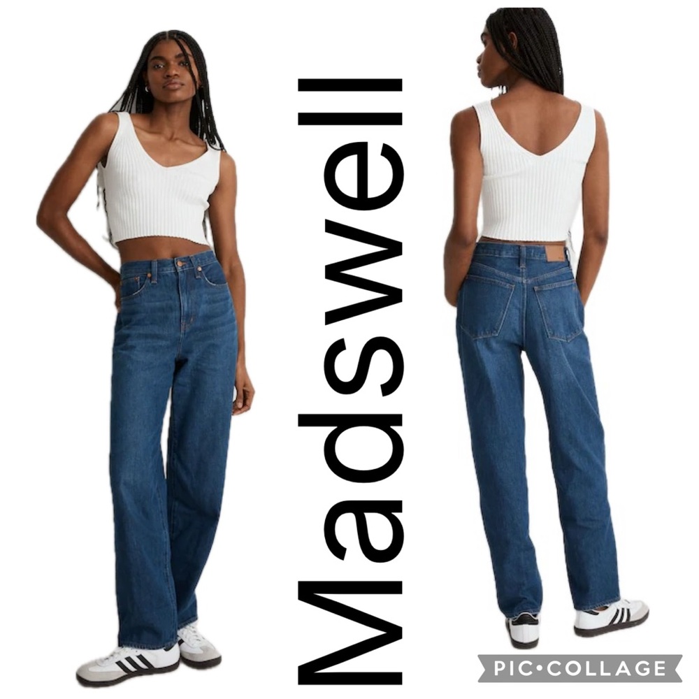(T4) Madewell loose-fit straight-leg jeans in dark distressed,32(1),28(3), 26(1)